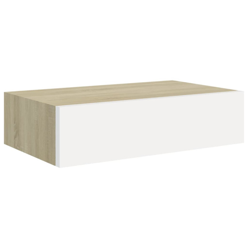 Étagère à tiroir murale chêne et blanc 40x23,5x10 cm MDF