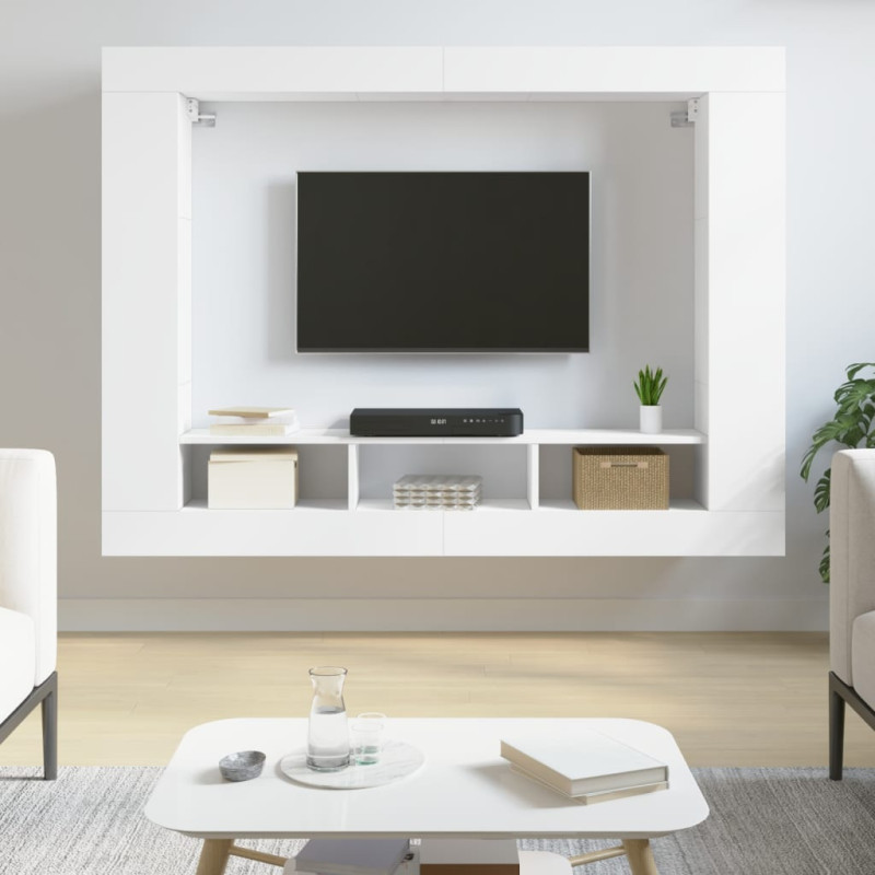 Meuble TV blanc 152x22x113 cm bois d ingénierie