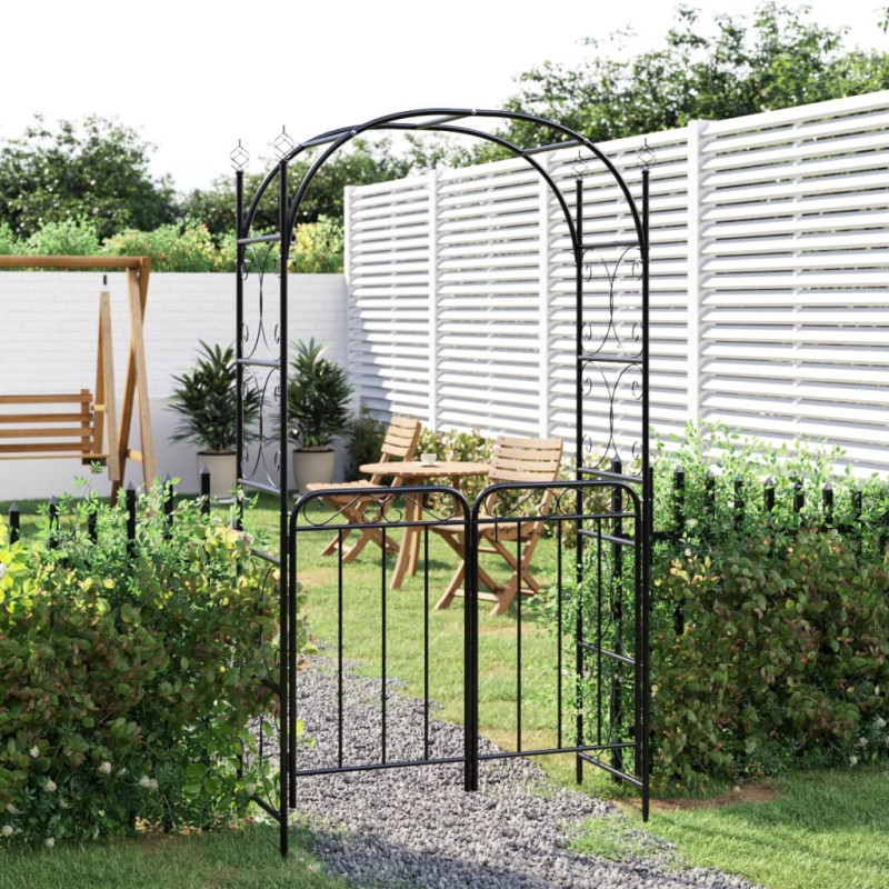 Arche de jardin avec portail noir 108x45x235 cm acier