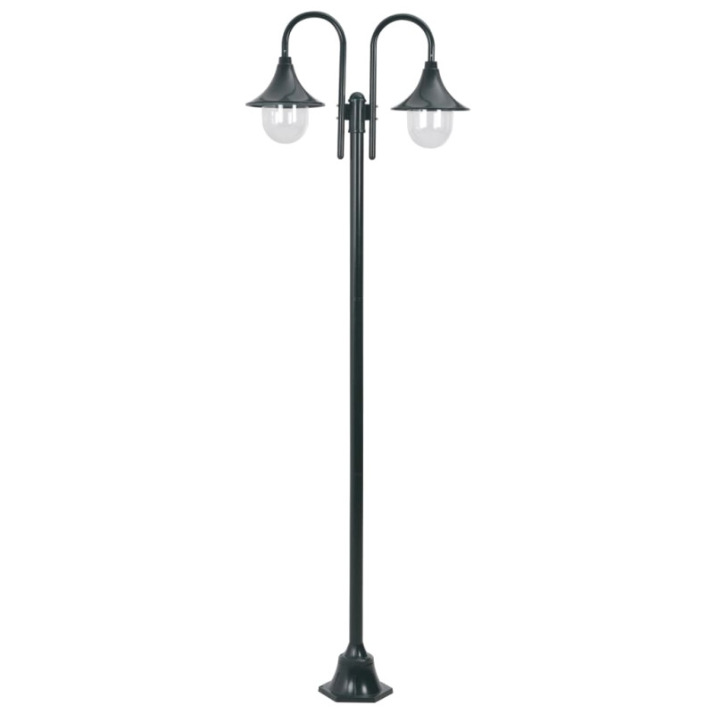 Lampadaire de jardin E27 220cm Aluminium 2 lanternes Vert foncé