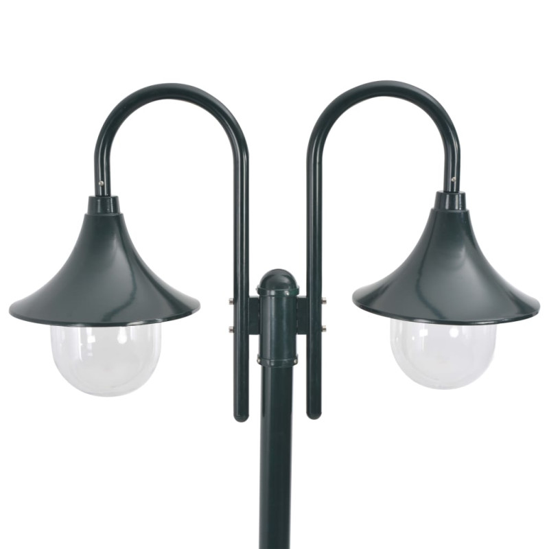 Lampadaire de jardin E27 220cm Aluminium 2 lanternes Vert foncé