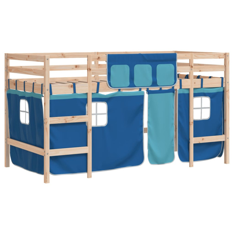 Lit mezzanine enfants avec rideaux sans matelas bleu 90x190 cm