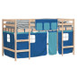 Lit mezzanine enfants avec rideaux sans matelas bleu 90x190 cm