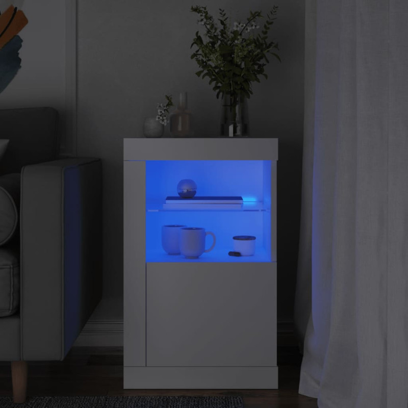 Armoire latérale avec éclairage LED blanc bois d ingénierie