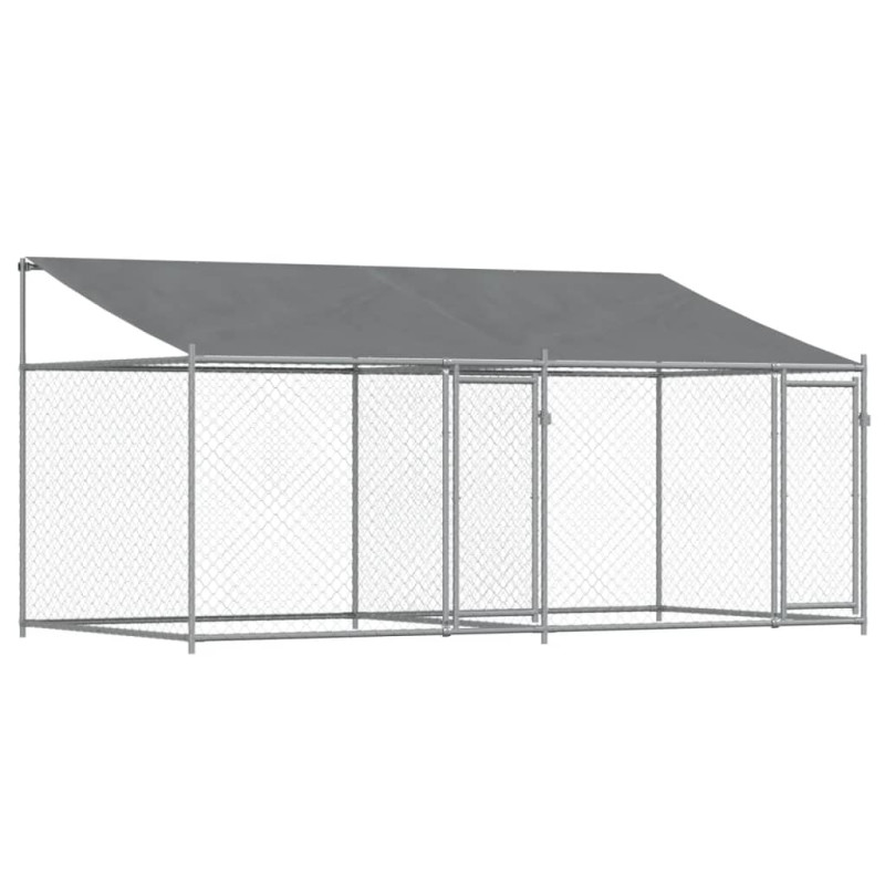 Cage pour chien avec toit et portes gris 4x2x2m acier galvanisé