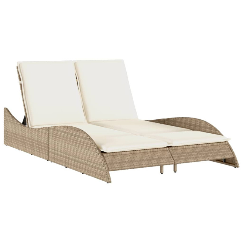 Chaise longue avec coussins beige 114x205x73 cm résine tressée