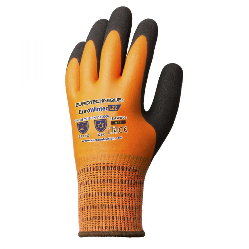 Gants tricot anti froid EUROWINTER L22 orange fluo noir T9 COVERGUARD 1LAWO09