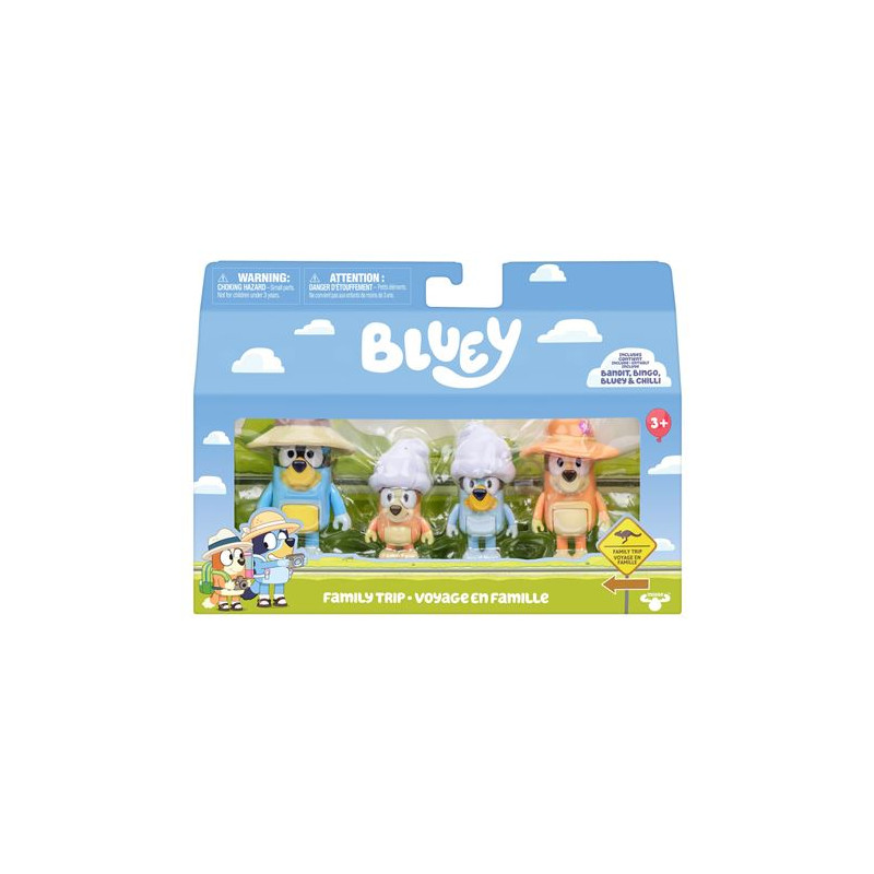 Pack 4 Figurines Bluey La Famille de Bluey en voyage