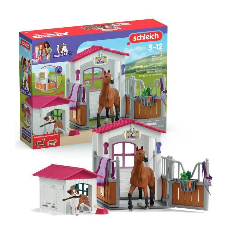 Box avec Jument Hanovrien et Berger Australien, Figurine cheval et accessoires, SCHLEICH 72218 Horse Club, des 5 ans