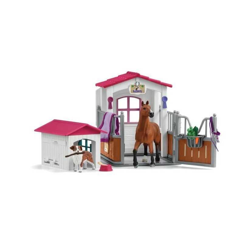 Box avec Jument Hanovrien et Berger Australien, Figurine cheval et accessoires, SCHLEICH 72218 Horse Club, des 5 ans