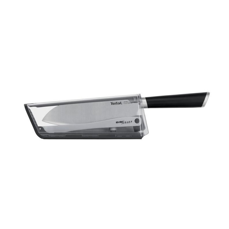 TEFAL Ever Sharp Couteau de cuisine Santoku 16,5 cm, Aiguiseur intégré, Technologie sécurisée, Acier inoxydable allemand K25