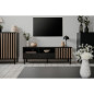 Meuble TV - MONZA - Noir / Chene artisan - 2 tiroirs, 2 niches ouvertes, 1 porte - 138 x 49 x 40 cm