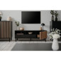 Meuble TV - MONZA - Noir / Chene artisan - 2 tiroirs, 2 niches ouvertes, 1 porte - 138 x 49 x 40 cm