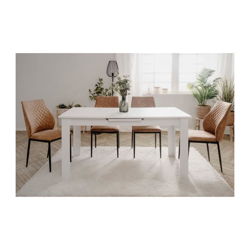 Table extensible - BIRMINGHAM - 80B - Ouverture synchonisée automatique - Décor blanc - 8 / 10 personnes - 160-200 x 75 x 80 c