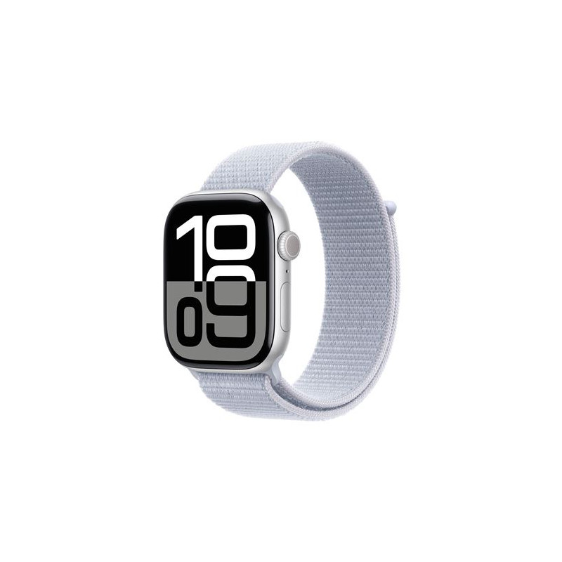 Apple Watch Series 10 GPS + Cellular 46mm Boîtier en Aluminium Argent avec Boucle Sport Nuée bleue