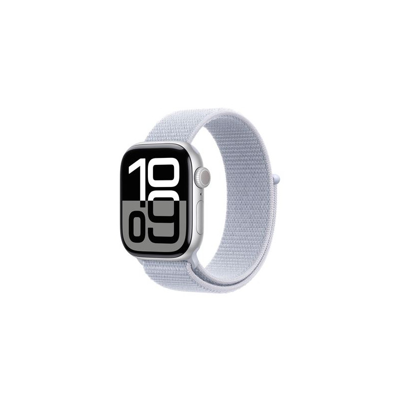 Apple Watch Series 10 GPS + Cellular 42mm Boîtier en Aluminium Argent avec Boucle Sport Nuée bleue