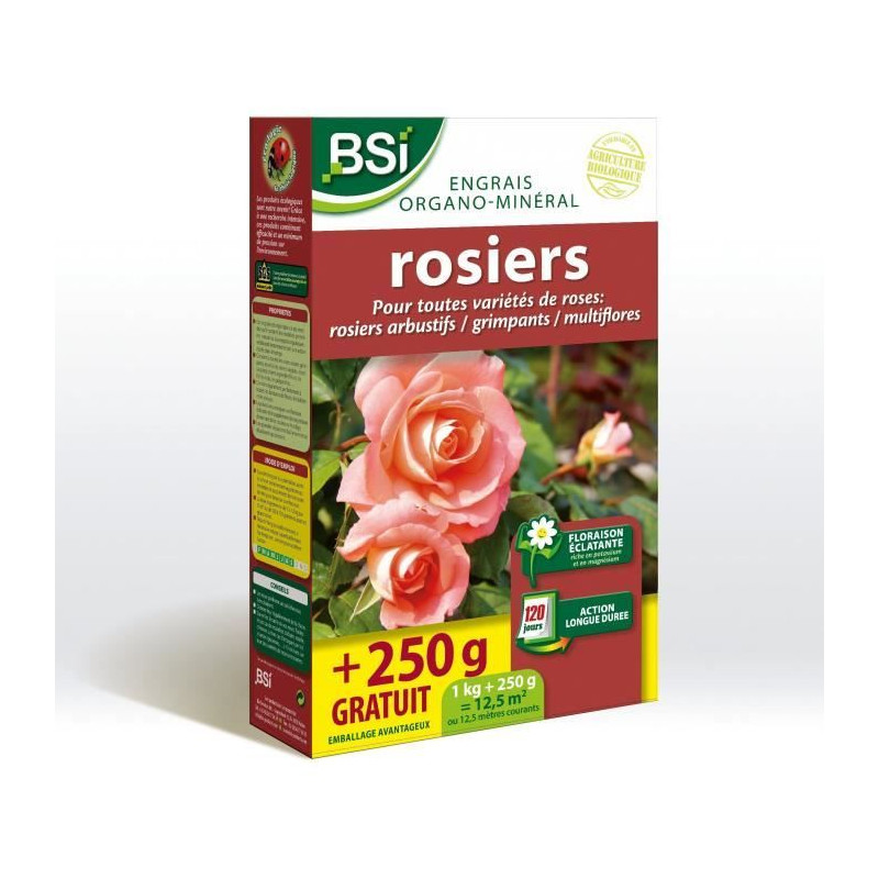 Engrais pour Bio Rosiers - BSI - Floraison éclatante - Action kongue duree - 12,5 m²