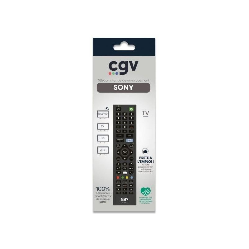 Télécommande de remplacement - CGV - FIDELIO Sony - Pour téléviseurs Sony - Sans programmation - Prete a l'emploi