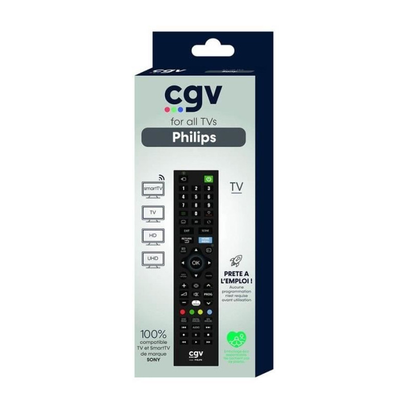 Télécommande de remplacement - CGV - FIDELIO Philips - Pour téléviseurs Philips - Sans programmation - Prete a l'emploi