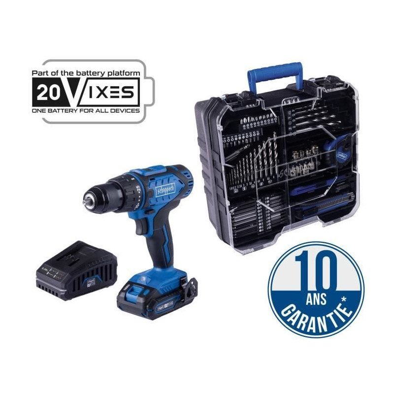 Perceuse Visseuse sans fil 20V IXES + 1 batterie 2 Ah, chargeur, coffret comprenant 74 accessoires - C-DTB74/1-X