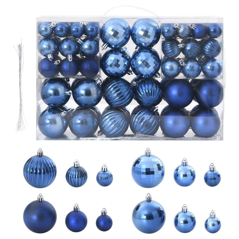 Boules de Noël 100 pcs bleu Ø3 4 6 cm