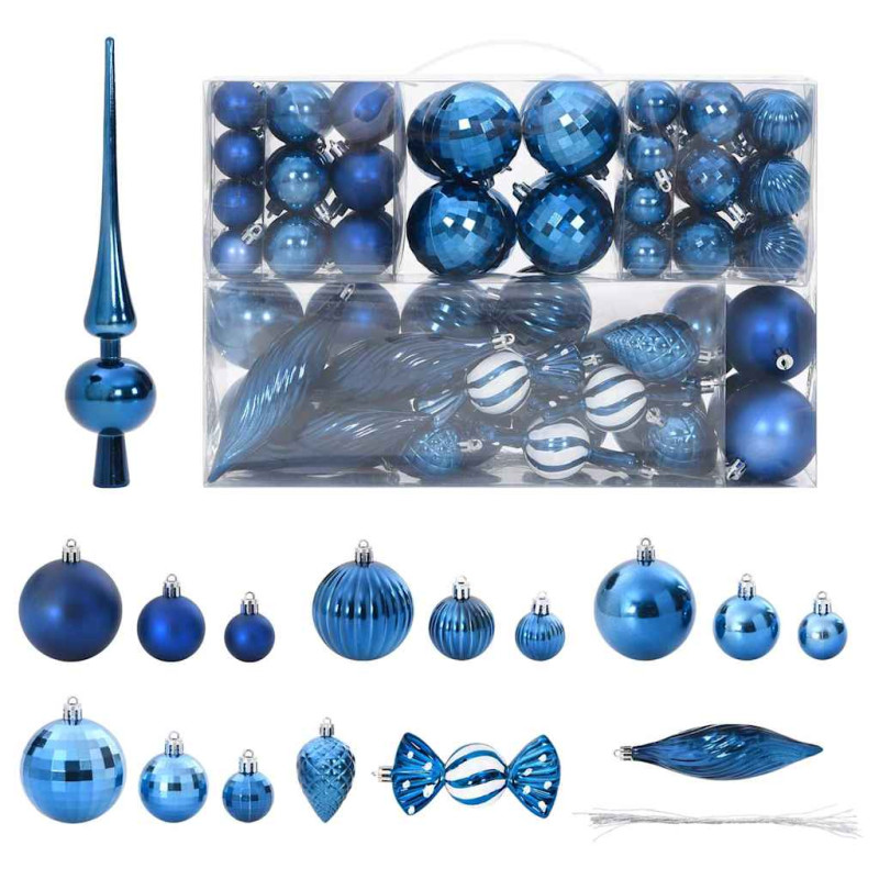 Boules de Noël 98 pcs bleu Ø3 4 6 cm