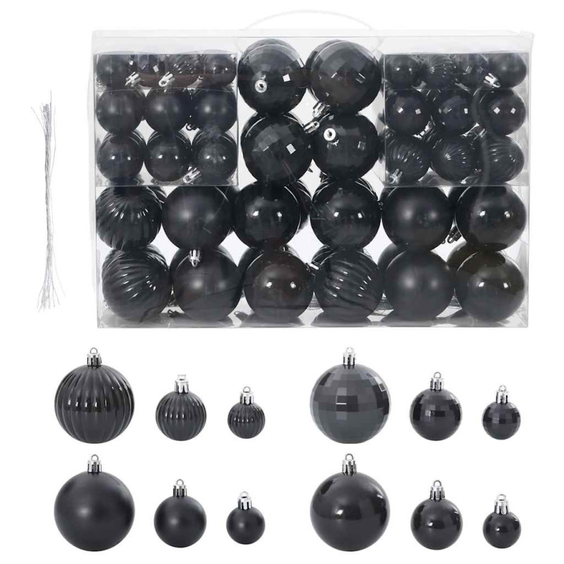 Boules de Noël 100 pcs noir Ø3 4 6 cm