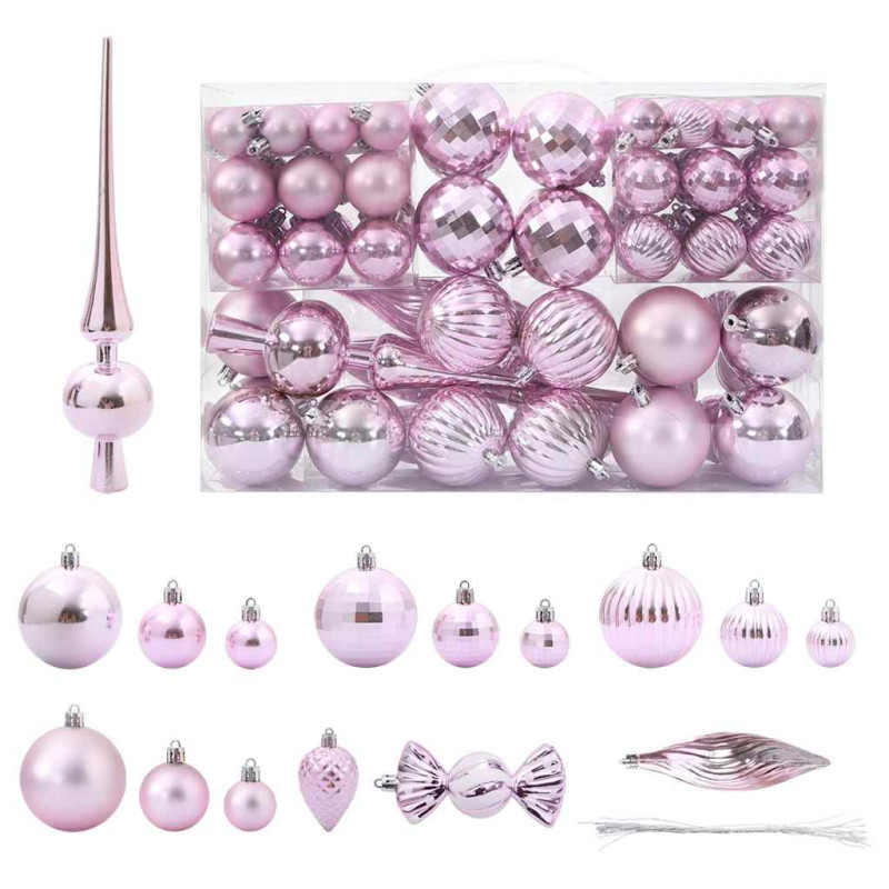 Boules de Noël 98 pcs rose Ø3 4 6 cm