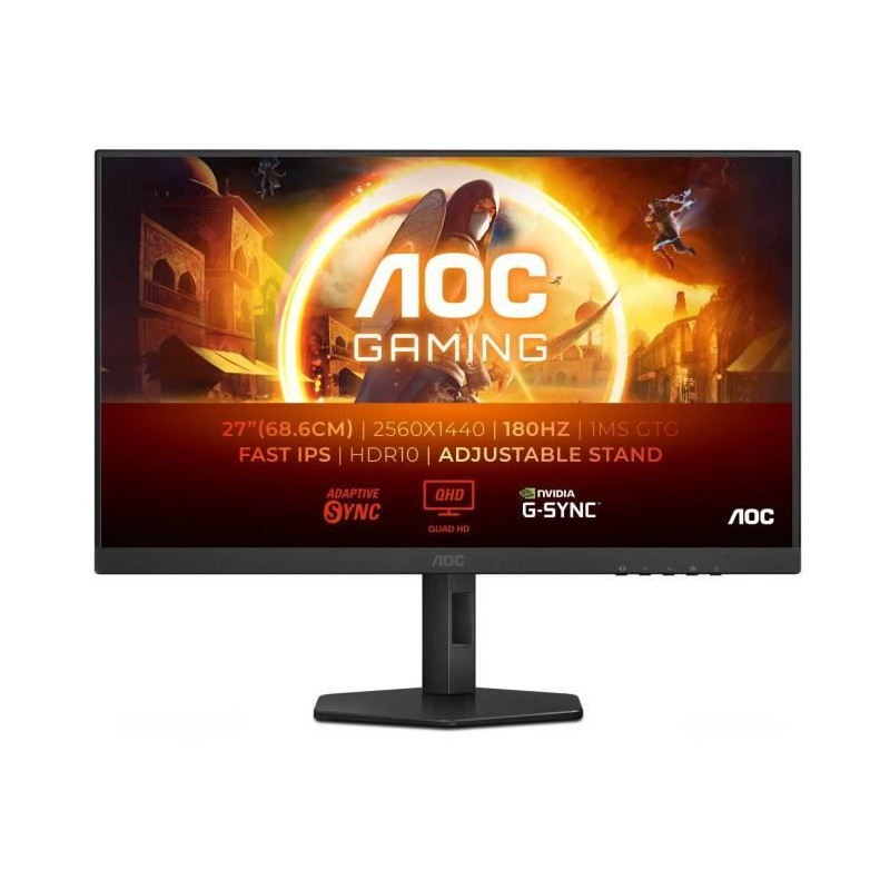 Écran PC - AOC - Q27G4XF - 27 QHD - Dalle IPS - 180Hz - 0,5ms - Ajustable en hauteur - 1 HDMI 1 DP - Adaptive Sync - Noir