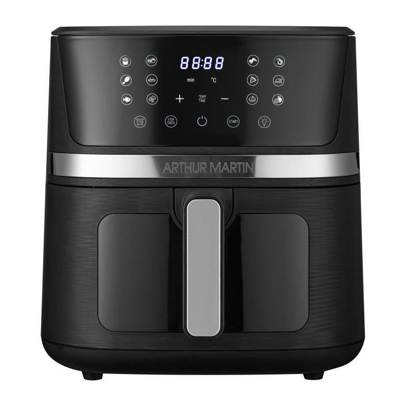 Friteuse sans huile – ARTHUR MARTIN - Airfryer 6,6 L- 1600 W - Ecran tactile - 7 pré-réglages - Noir