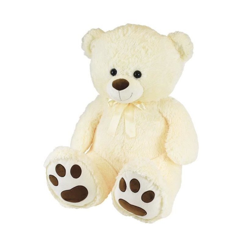 Ours Creme en Peluche avec Noeud +/- 100 cm - PLANET PLUCH - Grand ours creme de 1 metre, irrésistiblement doux.