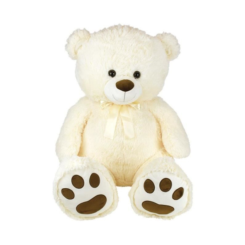 Ours Creme en Peluche avec Noeud +/- 100 cm - PLANET PLUCH - Grand ours creme de 1 metre, irrésistiblement doux.