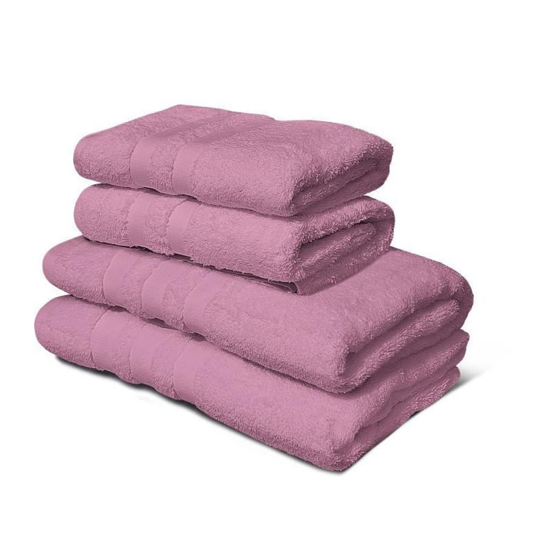 Lot de 4 serviettes - LOVELY HOME - 2 Serviettes 50 x 100 cm + 2 Draps de douche 70 x 140 cm - Rose