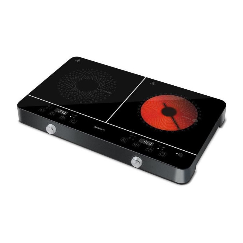 Plaque de cuisson a induction et radiante - SENCOR - SCP 4001BK - 3400 W - 2 foyers - Noir