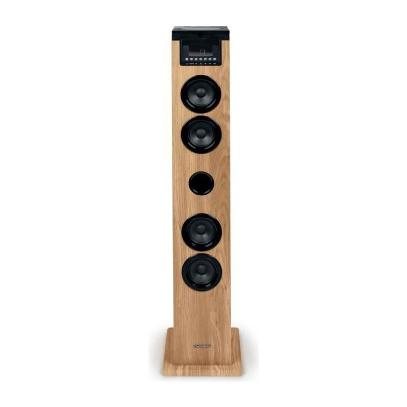 Tour haut-parleur - THOMSON - Noir/Bois - Bluetooth/CD/USB/SD, 60W, Radio FM, Télécommande, Alim. 230V