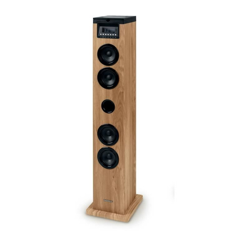 Tour haut-parleur - THOMSON - Noir/Bois - Bluetooth/CD/USB/SD, 60W, Radio FM, Télécommande, Alim. 230V