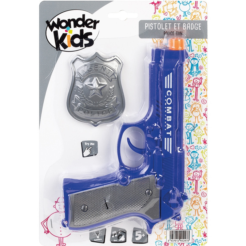 PISTOLET SON LUM+BADGE POLICE WONDERKIDS ABC 751110