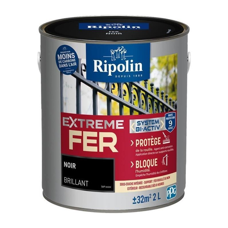 Peinture fer - RIPOLIN - 396703 - Noir - Brillant - 2 L